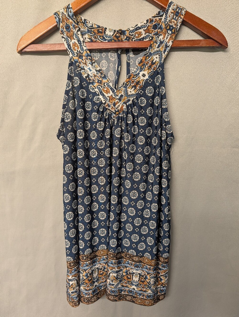 Boho V-Neck Blue Printed Sleeveless Camisole